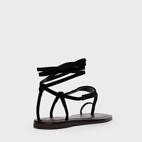 Sandália Flat Effortless Lace Up Couro Nobuck Preto