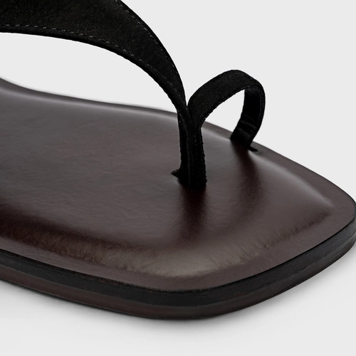 Sandália Flat Effortless Lace Up Couro Nobuck Preto