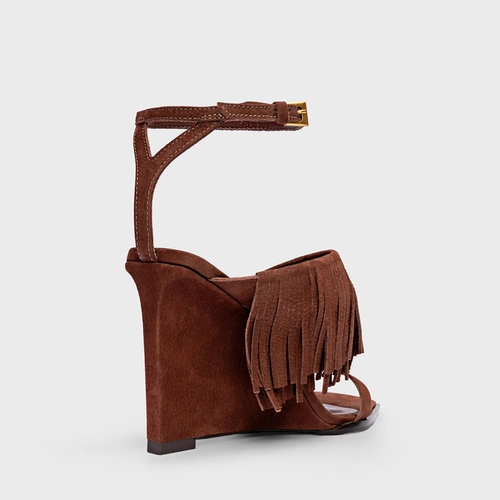 Sandália Franjas Anabela Couro Nobuck Marrom Brunette