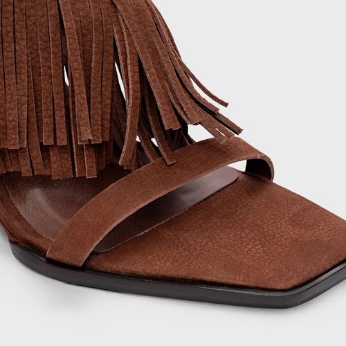 Sandália Franjas Anabela Couro Nobuck Marrom Brunette