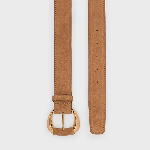 Cinto Maxi Buckle Couro Suede Bege Toffee