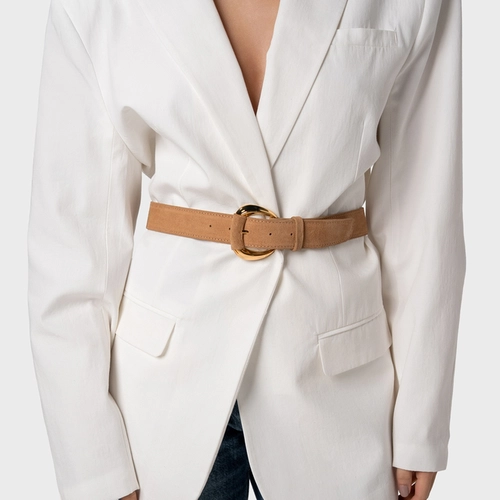 Cinto Maxi Buckle Couro Suede Bege Toffee