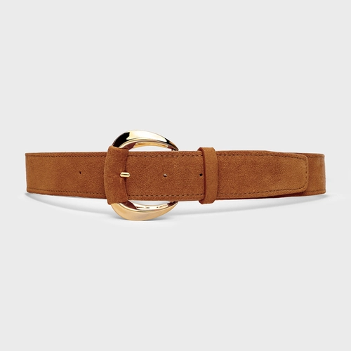 Cinto Maxi Buckle Couro Suede Marrom Saddle