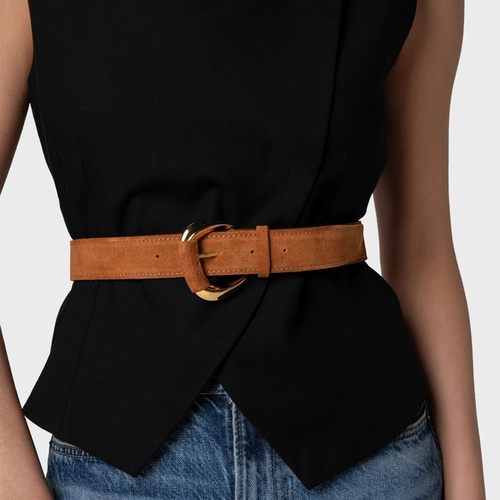 Cinto Maxi Buckle Couro Suede Marrom Saddle