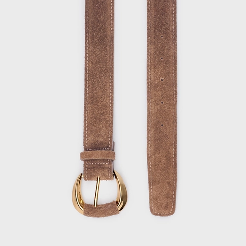 Cinto Maxi Buckle Couro Suede Marrom Dark Brown