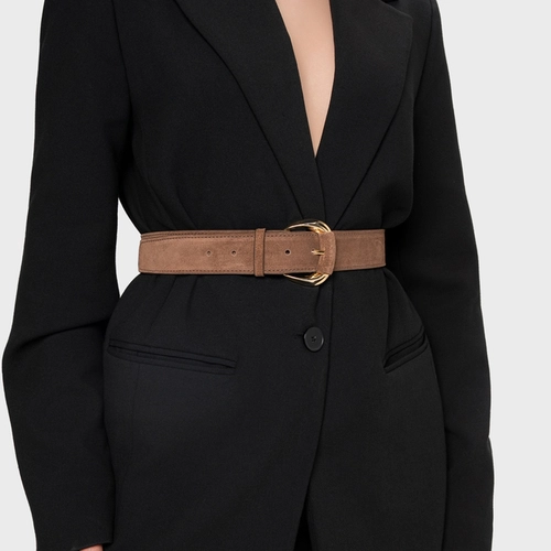 Cinto Maxi Buckle Couro Suede Marrom Dark Brown