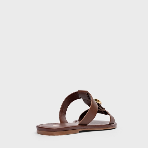 Flat Buckle Duo Tiras Couro Marrom Brunette