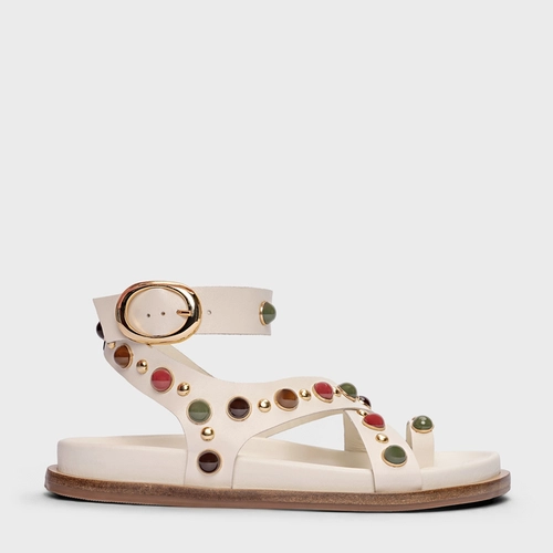 Sandália Papete Folk Couro Off White Milk