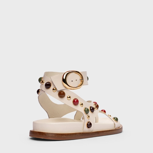 Sandália Papete Folk Couro Off White Milk