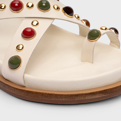 Sandália Papete Folk Couro Off White Milk