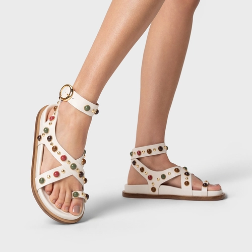 Sandália Papete Folk Couro Off White Milk