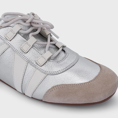 Tênis Details Couro Metalizado Prata