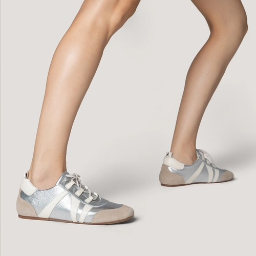 Tênis Details Couro Metalizado Prata