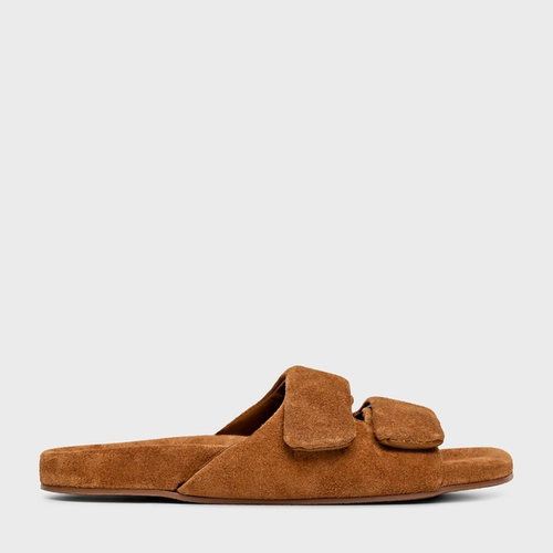 Flat Papete Birken Essential Couro Suede Marrom Saddle