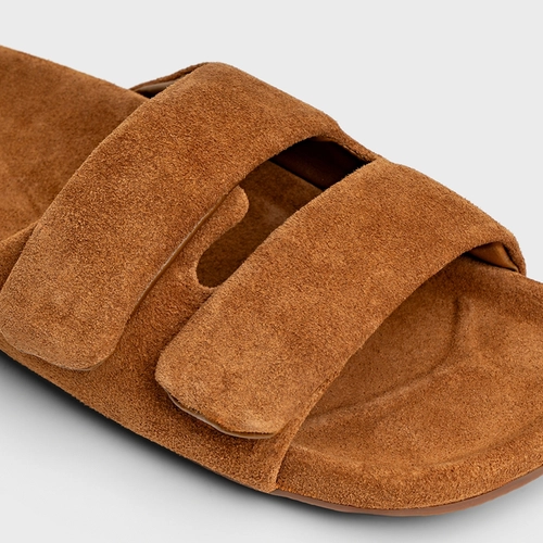 Flat Papete Birken Essential Couro Suede Marrom Saddle