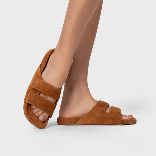 Flat Papete Birken Essential Couro Suede Marrom Saddle