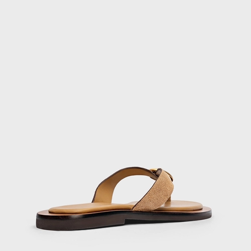 Flat Thong Coin Effortless Couro Suede Bege Toffee