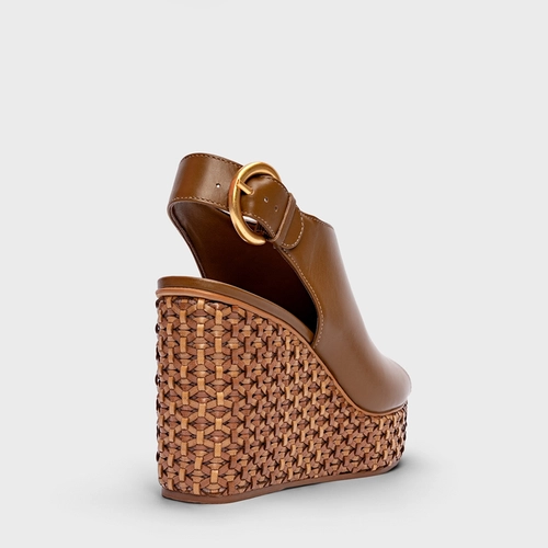 Sandália Tressê Bold Anabela Couro Marrom Saddle