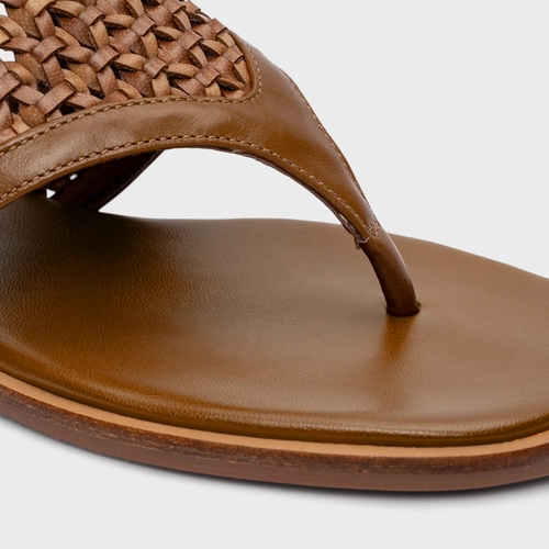 Sandália Flat Tressê Couro Marrom Saddle