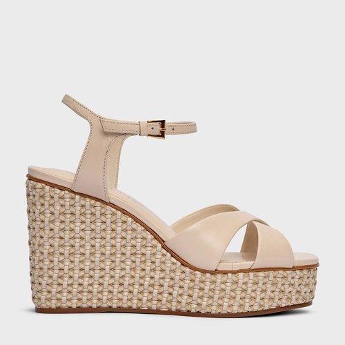 Sandália Tressê Anabela Couro Off White Cotton