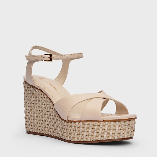 Sandália Tressê Anabela Couro Off White Cotton