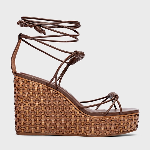 Sandália Tressê Lace Up Anabela Couro Marrom Brunette