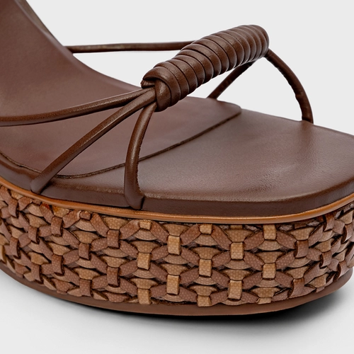 Sandália Tressê Lace Up Anabela Couro Marrom Brunette