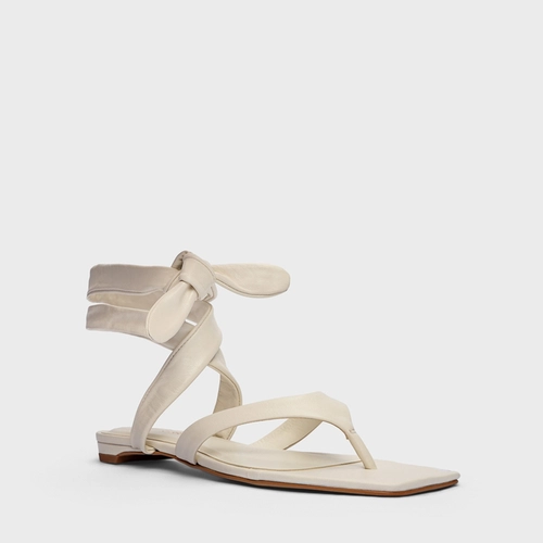 Sandália Flat Thong Maxi Lace Up Couro Off White Milk