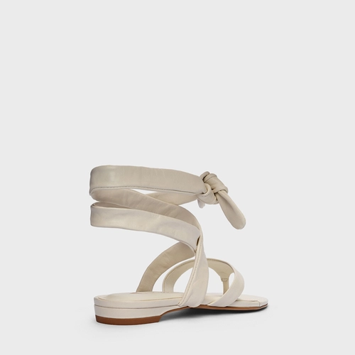 Sandália Flat Thong Maxi Lace Up Couro Off White Milk