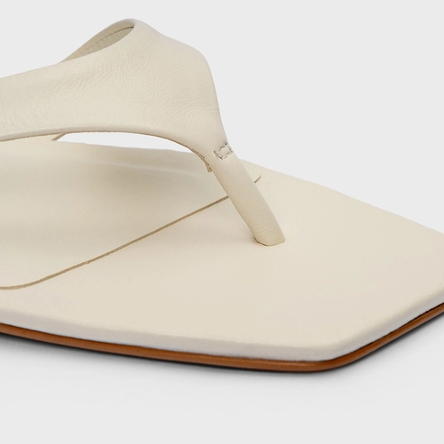 Sandália Flat Thong Maxi Lace Up Couro Off White Milk