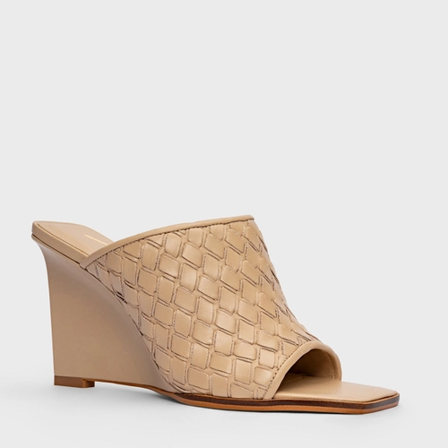 Open Mule Tressê Anabela Couro Bege Ginger