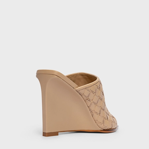 Open Mule Tressê Anabela Couro Bege Ginger