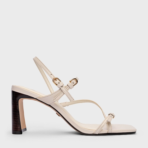 Sandália Iconic Fivelas Salto Reto Couro Off White Milk