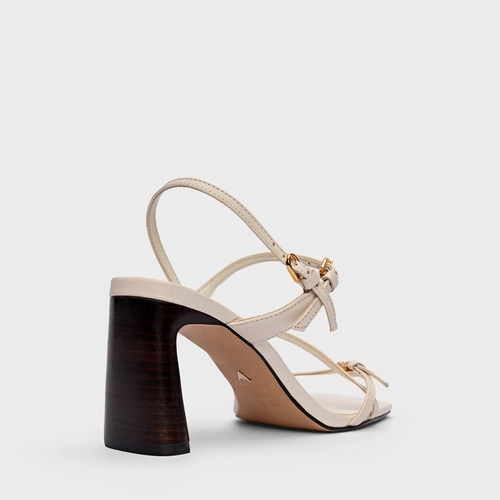 Sandália Iconic Fivelas Salto Reto Couro Off White Milk