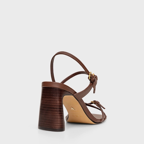 Sandália Iconic Fivelas Salto Reto Couro Marrom Brunette