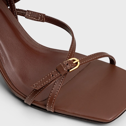 Sandália Iconic Fivelas Salto Reto Couro Marrom Brunette