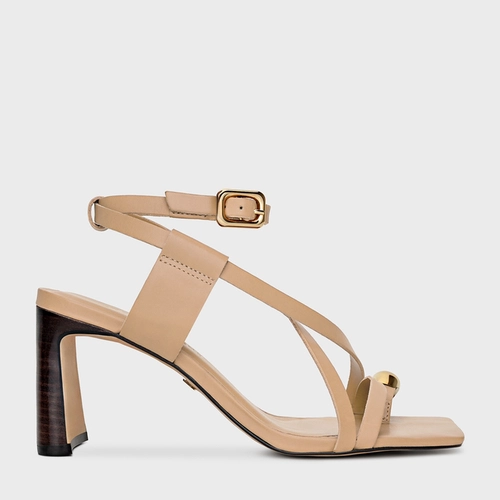 Sandália Iconic Salto Reto Couro Bege Ginger