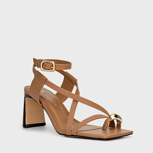 Sandália Iconic Salto Reto Couro Bege Cookie