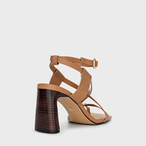 Sandália Iconic Salto Reto Couro Bege Cookie