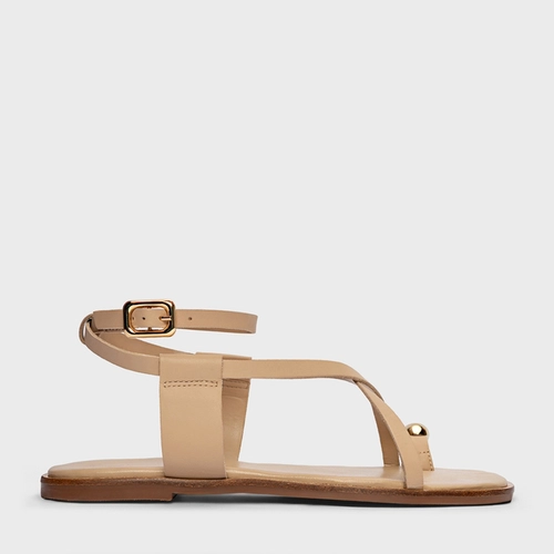 Sandália Flat Iconic Couro Bege Ginger