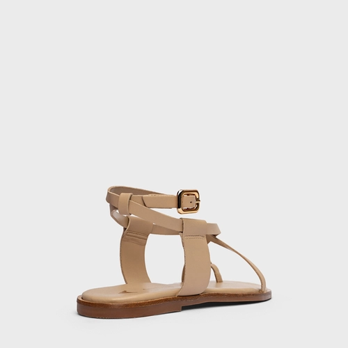 Sandália Flat Iconic Couro Bege Ginger