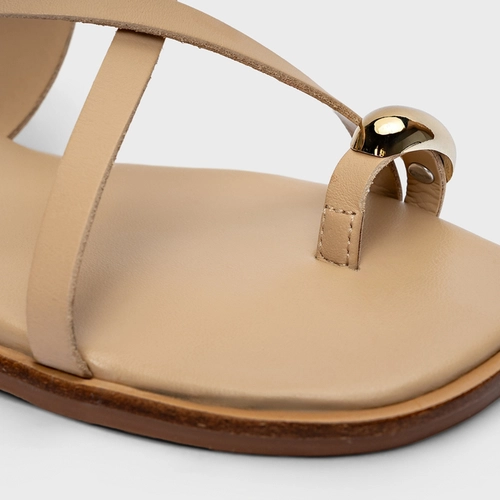 Sandália Flat Iconic Couro Bege Ginger