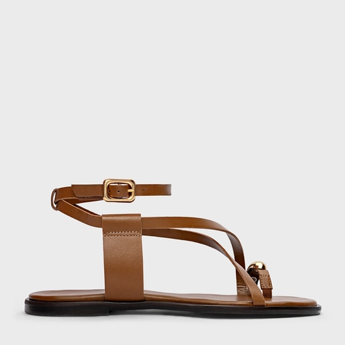 Sandália Flat Iconic Couro Marrom Saddle