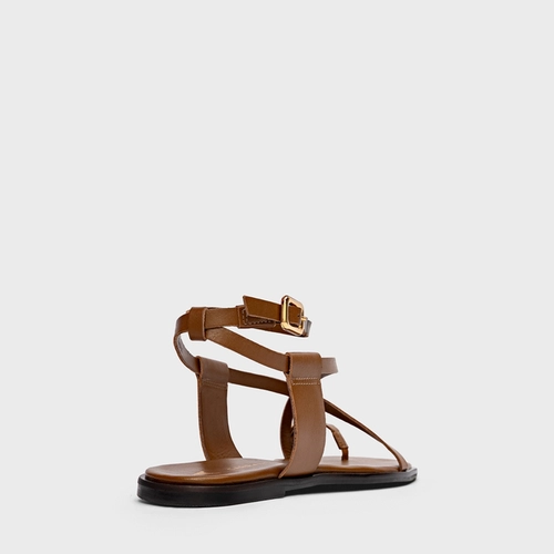 Sandália Flat Iconic Couro Marrom Saddle