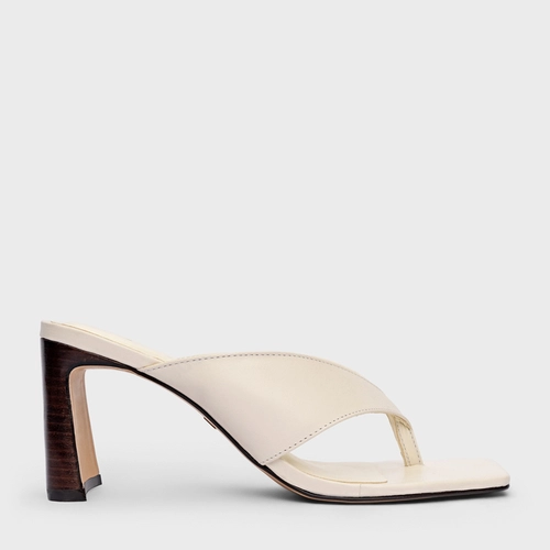 Open Mule Thong Iconic Salto Reto Couro Off White Milk