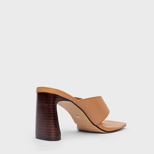 Open Mule Thong Iconic Salto Reto Couro Bege Cookie