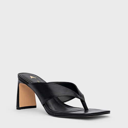 Open Mule Thong Iconic Salto Reto Couro Preto