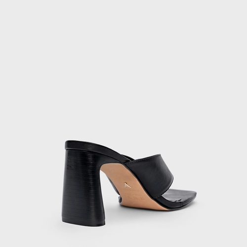 Open Mule Thong Iconic Salto Reto Couro Preto