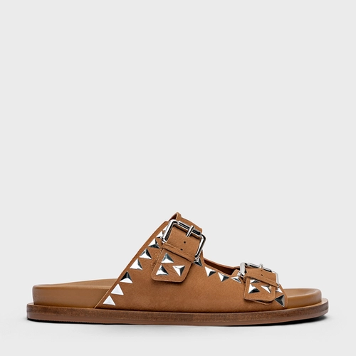 Flat Papete Tachas Couro Nobuck Marrom Honey