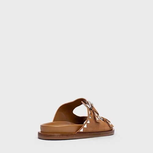 Flat Papete Tachas Couro Nobuck Marrom Honey